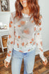Floral Print Sheer Mesh Round Neck Long Sleeve Top