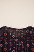 Floral Print Sheer Mesh Smocked Cuff Slim Fit Bodysuit