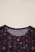 Floral Print Sheer Mesh Smocked Cuff Slim Fit Bodysuit