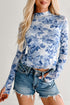 Floral Print Sheer Mesh Stand Neck Long Sleeve Top