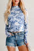 Floral Print Sheer Mesh Stand Neck Long Sleeve Top