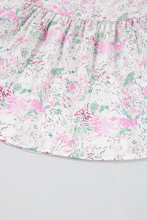 Floral Print Shirred Bodice Balloon Sleeve Babydoll Blouse