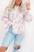Floral Print Shirred Bodice Balloon Sleeve Babydoll Blouse