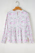 Floral Print Shirred Bodice Balloon Sleeve Babydoll Blouse