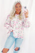 Floral Print Shirred Bodice Balloon Sleeve Babydoll Blouse