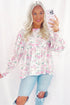 Floral Print Shirred Bodice Balloon Sleeve Babydoll Blouse