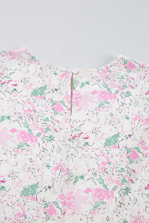 Floral Print Shirred Bodice Balloon Sleeve Babydoll Blouse