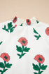 Floral Print Shirred Detail Split Neck Short Sleeve Blouse