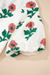Floral Print Shirred Detail Split Neck Short Sleeve Blouse