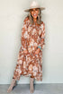 Floral Print Shirred Square Neck High Waist Maxi Dress