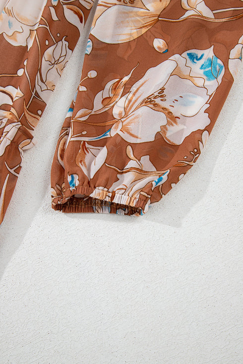 Floral Print Shirred Square Neck High Waist Maxi Dress