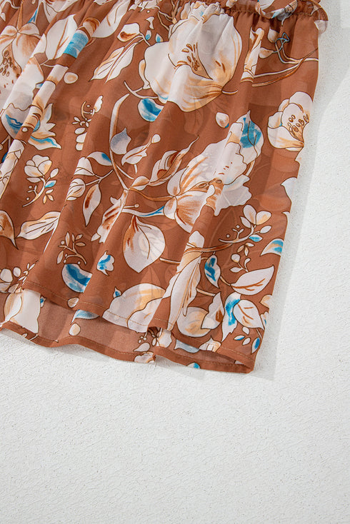 Floral Print Shirred Square Neck High Waist Maxi Dress