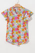Floral Print Shirred Tiered Ruffled Sleeve Blouse