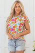 Floral Print Shirred Tiered Ruffled Sleeve Blouse