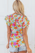 Floral Print Shirred Tiered Ruffled Sleeve Blouse