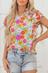 Floral Print Shirred Tiered Ruffled Sleeve Blouse