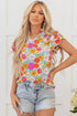 Floral Print Shirred Tiered Ruffled Sleeve Blouse