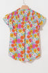Floral Print Shirred Tiered Ruffled Sleeve Blouse