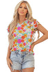 Floral Print Shirred Tiered Ruffled Sleeve Blouse