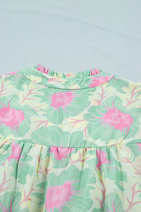 Floral Print Short Puff Sleeve Southern Belle Blouse