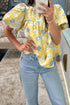 Floral Print Short Puff Sleeve Southern Belle Blouse