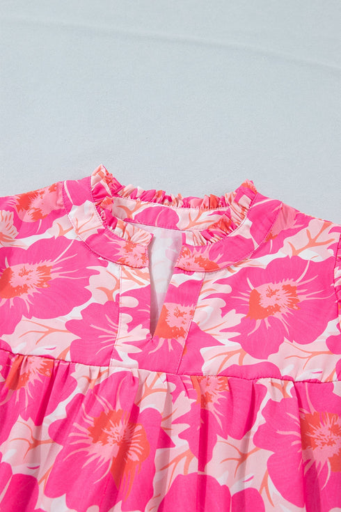 Floral Print Short Puff Sleeve Southern Belle Blouse