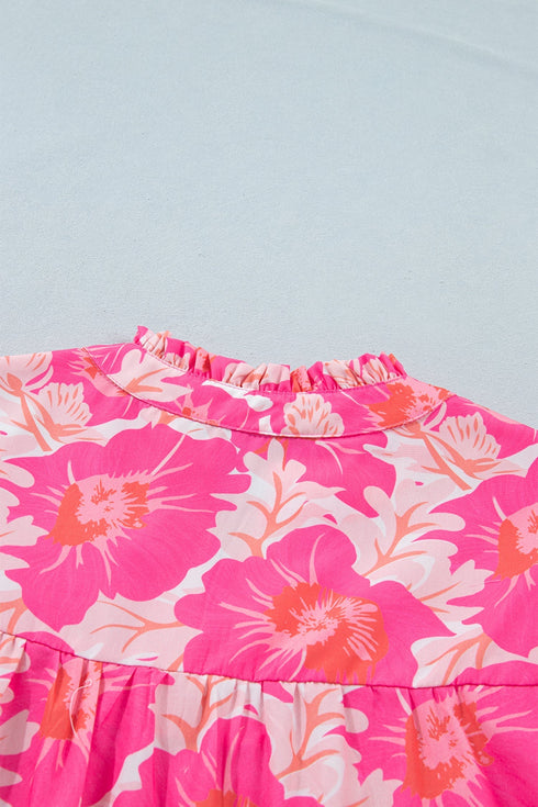 Floral Print Short Puff Sleeve Southern Belle Blouse