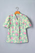Floral Print Short Puff Sleeve Southern Belle Blouse