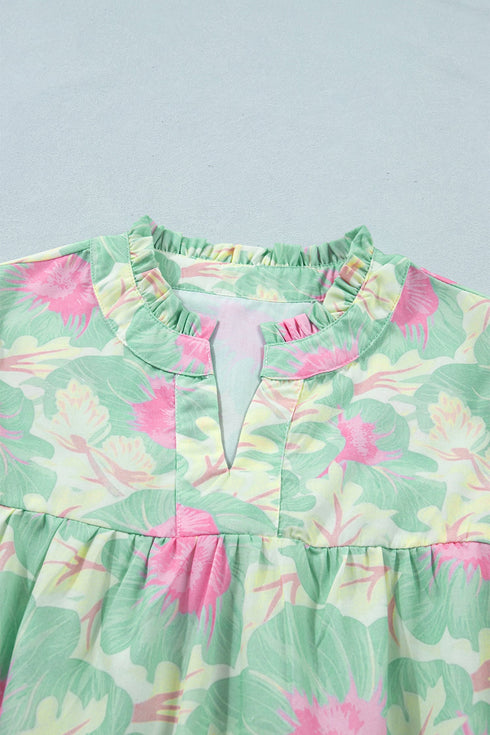 Floral Print Short Puff Sleeve Southern Belle Blouse