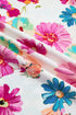 Floral Print Short Puff Sleeve Striped Trim V Neck Blouse