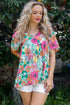 Floral Print Short Sleeve Babydoll Blouse