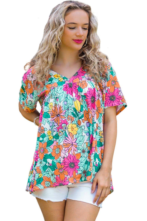 Floral Print Short Sleeve Babydoll Blouse