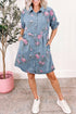 Floral Print Short Sleeve Button Down Denim Mini Dress