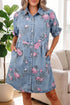 Floral Print Short Sleeve Button Down Denim Mini Dress