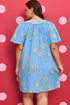 Floral Print Short Sleeve Split Neck Plus Size Mini Dress