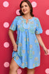 Floral Print Short Sleeve Split Neck Plus Size Mini Dress
