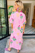 Floral Print Short Sleeve V Neck H Line Midi Dress