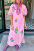 Floral Print Short Sleeve V Neck H Line Midi Dress