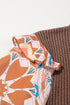 Floral Print Sleeve Waffle Knit Patchwork Round Neck Blouse