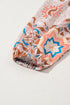 Floral Print Sleeve Waffle Knit Patchwork Round Neck Blouse