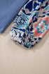Floral Print Sleeve Waffle Knit Patchwork Round Neck Blouse