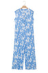 Floral Print Sleeveless Half Button Wide Leg Jumpsuit