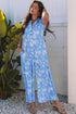 Floral Print Sleeveless Half Button Wide Leg Jumpsuit