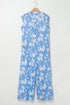 Floral Print Sleeveless Half Button Wide Leg Jumpsuit