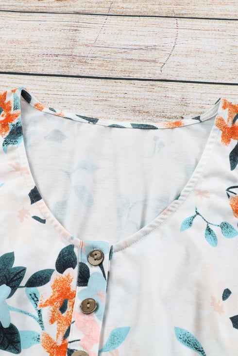 Floral Print Sleeveless High Waist Button Up Mini Dress
