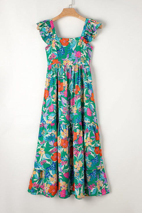 Floral Print Sleeveless Ruffle Tiered Maxi Dress