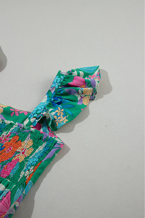 Floral Print Sleeveless Ruffle Tiered Maxi Dress