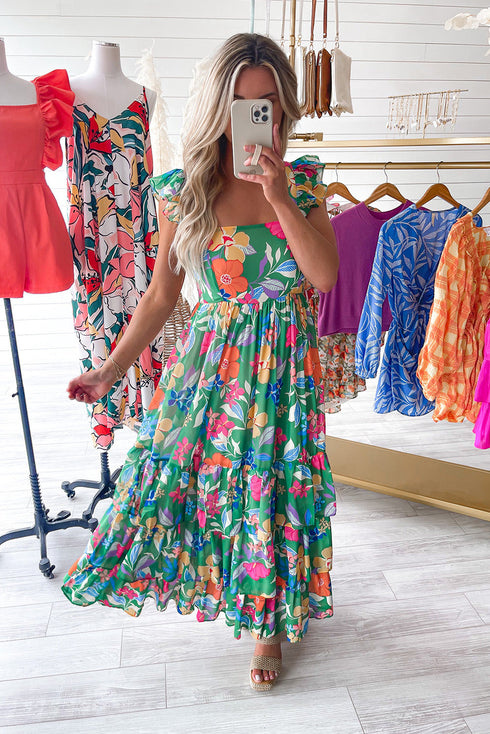 Floral Print Sleeveless Ruffle Tiered Maxi Dress