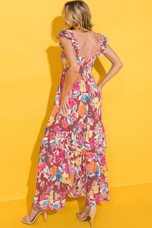 Floral Print Sleeveless Ruffle Tiered Maxi Dress