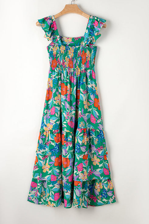Floral Print Sleeveless Ruffle Tiered Maxi Dress